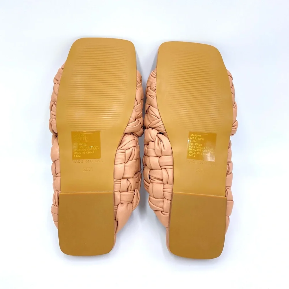 Steve Madden Womens Size 5.5 Nude Chunky Braided Woven‎ Flats Sandals Shoes